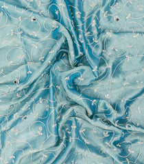 Turquoise Embroidered Synthetic Blended Saree With Sequin Work-EN2092