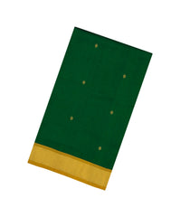 Dark Green Handloom Silk Cotton Saree With Buttas & Contrast Border-SC4500