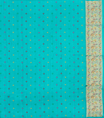 Turquoise Woven Art Dupion Saree With Meena Floral Border-BL5925