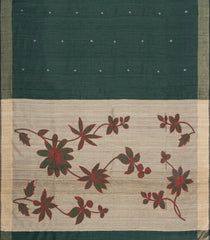 Bottle Green Printed Tussar Silk Saree With Floral Motifs-TU3595