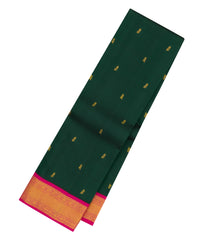Dark Green Handloom Korvai Kanchipuram Silk Saree With Floral Zari Buttas-KA13949