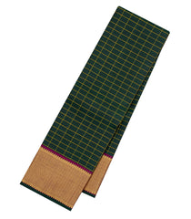 Bottle Green Handloom Kanchipuram Silk Saree With Checks-KA15277