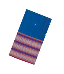Blue Handloom Silk Cotton Saree With Diamond Buttas-SC4396