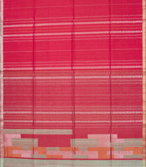 Hot Pink  Handloom Kora Soft Silk Saree With Stripes & Contrast Border-SO4217
