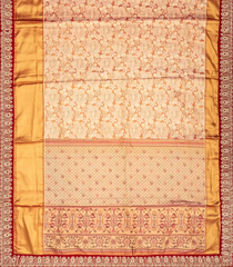 Gold Handloom Tissue Silk Saree With Floral Motifs & Hand Embroidered Selvage-EN1723