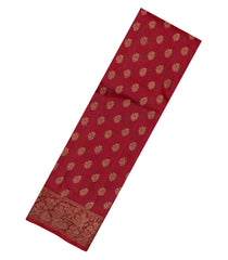 Red Woven Tussar Silk Saree With Floral Buttas-TU3580