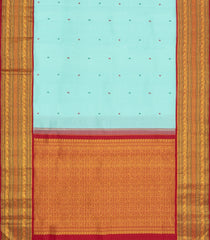 Turquoise Handloom Korvai Kanchipuram Silk Saree With Buttas & Contrast Border -KA15771