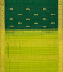 Green Handloom Silk Cotton Saree With Buttas & Contrast Zari Border-SC4650