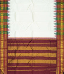White Handloom Korvai Kanchipuram Silk Saree With Thazampoo Rekku Border-KA13042
