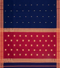 Dark Blue Handloom Maheswari Silk Cotton Saree With Floral Buttas & Zari Border-SC4846
