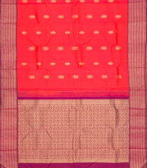 Dark Peach Handloom Kanchipuram Silk Saree With Buttas & Contrast Border-KA13098