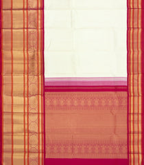Off White Handloom Korvai Kanchipuram Silk Saree With Zari Stripes-KA16589