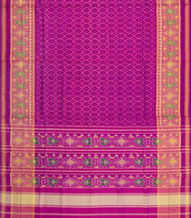 Magenta Handloom Rajkot Patola Silk Saree With Ikat Jaal Motifs-IK0581
