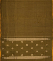 Dark Olive Handloom Soft Silk Cotton Saree With Zari Stripes-SC4302
