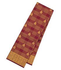 Maroon Handloom Kanchipuram Silk Saree With Checks & Buttas-KA15717