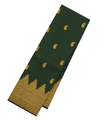 Dark Green Handloom Kanchipuram Silk Saree With Mango Buttas-KA13717