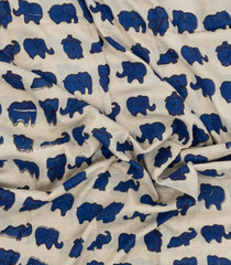 Blue Printed Kalamkari Cotton Saree With Zari Border-KAL1205