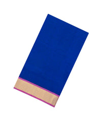 Blue Handloom Silk Cotton Saree With Stripes & Contrast Border-SC4710
