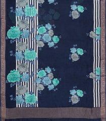 Midnight Blue Printed Chanderi Cotton Saree With Zari Border-CC1691