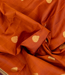 Rust Kanchipuram Silk Saree With Buttas & Contrast Border-KA14956