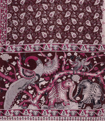 Maroon Woven Kalamkari Cotton Saree With Printed Motifs-KAL1157