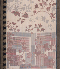 Taupe Printed Synthetics Dola with Zari Stripes & Contrast Border-BL5217