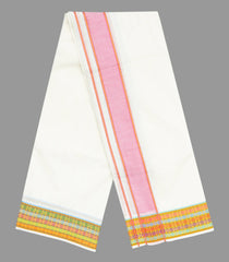 Cream 9 x 5 Cotton Dhoti with Multicolor Rudraksha Border-CD1506