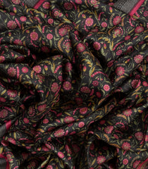Black Handloom Tussar Silk Saree With Pashmina Printed Floral Motifs-TU2699