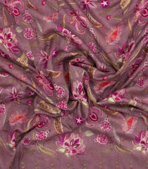 Lilac Printed Chanderi Cotton Saree With Floral Motifs-CC1749