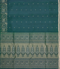 Teal Handloom Soft Tussar Silk Saree With Floral Buttas-TU3729