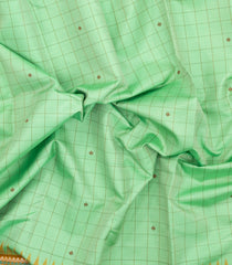 Mint Green Handloom Korvai Kanchipuram Silk Saree With Silk Checks-KA16158