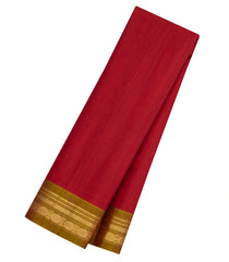 Red Handloom Gadwal Silk Cotton Saree With Contrast Border-GA0353