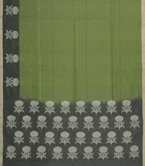 Leafy Green Handloom Soft Silk Saree With Stripes & Border-SO4546