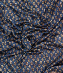 Steel Blue Printed Chanderi Cotton Saree With Contrast Zari Border-CC1685