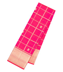 Hot Pink Handloom Kanchipuram Silk Saree With Zari Checks & Buttas-KA16327