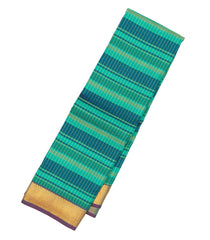 Aquamarine & Blue Handloom Kanchipuram Silk Saree With Stripes-KA13108