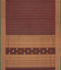 Brown Handloom Silk Cotton Saree With Zari Stripes-SC4362