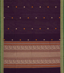 Dark Burgundy Handloom Village Cotton Saree With Buttas-VC1672