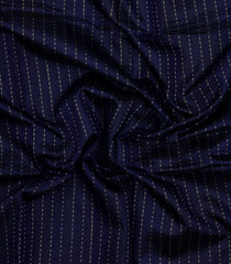 Midnight Blue Woven Dupion Silk Saree With Dotted Stripes-DS0633