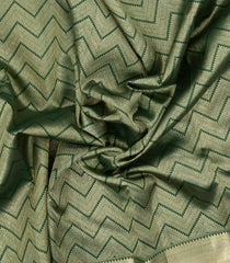 Dark Green Handloom Kanchipuram Silk Saree With Chevron Motifs-KA14276