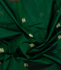 Dark Green Handloom Silk Cotton Saree With Yazhi Buttas & Contrast Border-SC3990