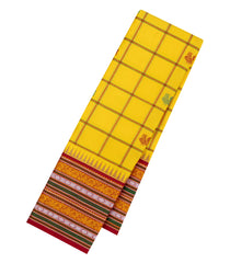 Yellow Handloom Korvai Kanchipuram Silk Saree With Checks-KA15125