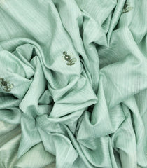 Turquoise Woven Blended Dupion Saree With Embroidered Floral Motifs-BL3889