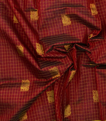 Maroon Handloom Silk Cotton Saree With Checks & Buttas-SC4736