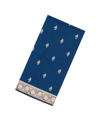 Indigo Woven Blended Satin Saree With Floral Zari Buttas-BL6004
