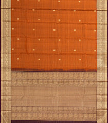 Rust Handloom Kanchipuram Silk Saree With Checks & Buttas-KA14671