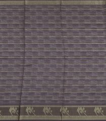 Cream Printed Synthetic Dupion Saree With Zari Stripes & Grey Border-SY0227