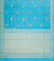 Turquoise Handloom Kanchipuram Silk Saree With Meena Buttas-KA15460
