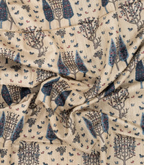 Taupe Woven Tussar Silk Saree With Printed Blue Floral Motifs-TU3173