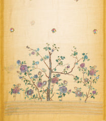 Sandal Woven Linen Saree With Embroidered Tree Motifs-LI0754